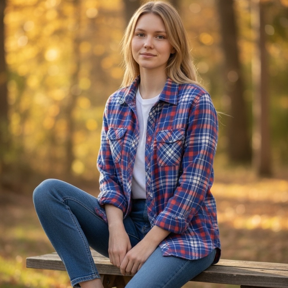 Duluth Trading Co Blue and Red Checkered Shirt